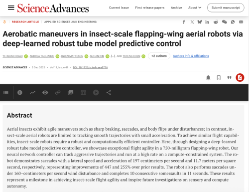 MIT算法突破登《Science》子刊，微型机器人飞行速度提升447%