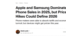 苹果三星称霸2025手机市场 明年涨价成定局 