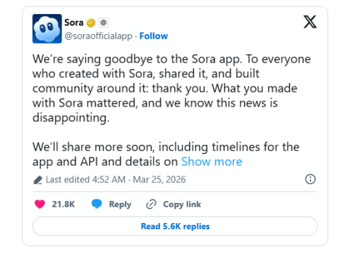 生成式AI社交受挫 OpenAI官宣关闭视频社区Sora App