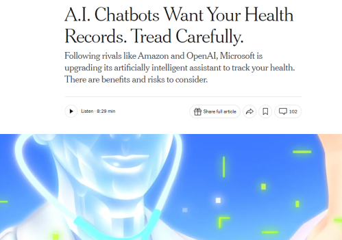 警惕AI聊天机器人索要健康记录，风险或超预期