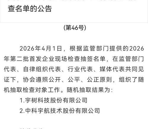 宇树科技、中科宇航，被抽中现场检查