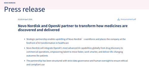 诺和诺德与OpenAI达成战略合作 AI全面赋能药物研发与商业运营