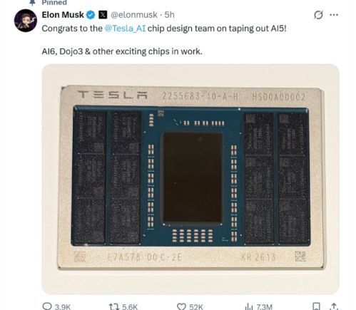特斯拉AI5芯片完成流片，马斯克亲自督导数月，双芯性能对标Blackwell