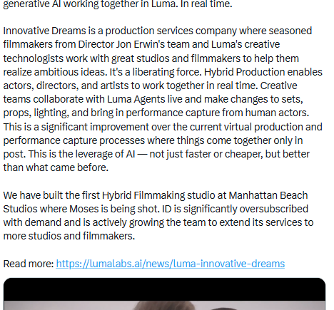 Luma 推出 AI 驱动的制作工作室，首个项目聚焦摩西故事