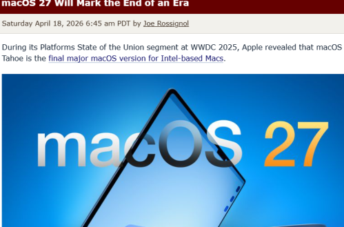 macOS 27 将停止支持英特尔处理器，仅支持苹果自研芯片