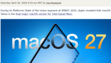 macOS 27 将停止支持英特尔处理器，仅支持苹果自研芯片 