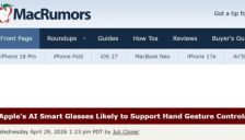 苹果首款AI智能眼镜细节曝光：支持手势操控，采用无屏轻量化设计 