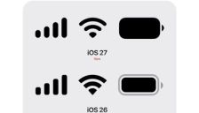 苹果iOS 27状态栏全面升级：电池、信号、Wi‑Fi图标更圆润 