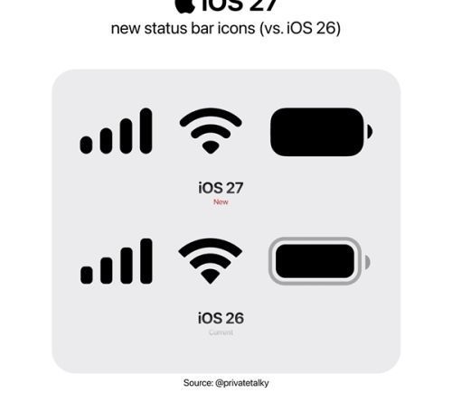 苹果iOS 27状态栏全面升级：电池、信号、Wi‑Fi图标更圆润