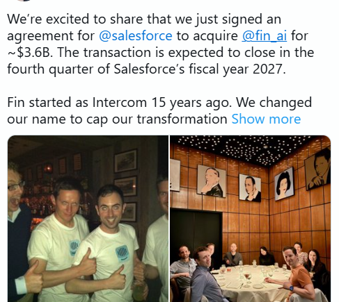 Salesforce 以36亿美元收购AI客服平台 Fin