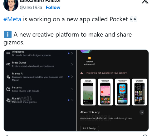 Meta 进入 AI 游戏赛道：推出灵感生成应用 Pocket