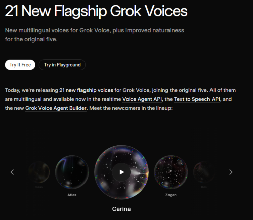 xAI全面升级Grok Voice，新增21款多语言旗舰语音