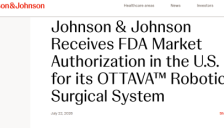 强生Ottava获FDA批准上市，正式进军机器人辅助手术市场 