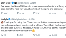马斯克回应AI“焚书”争议：已要求SpaceXAI无损扫描书籍 